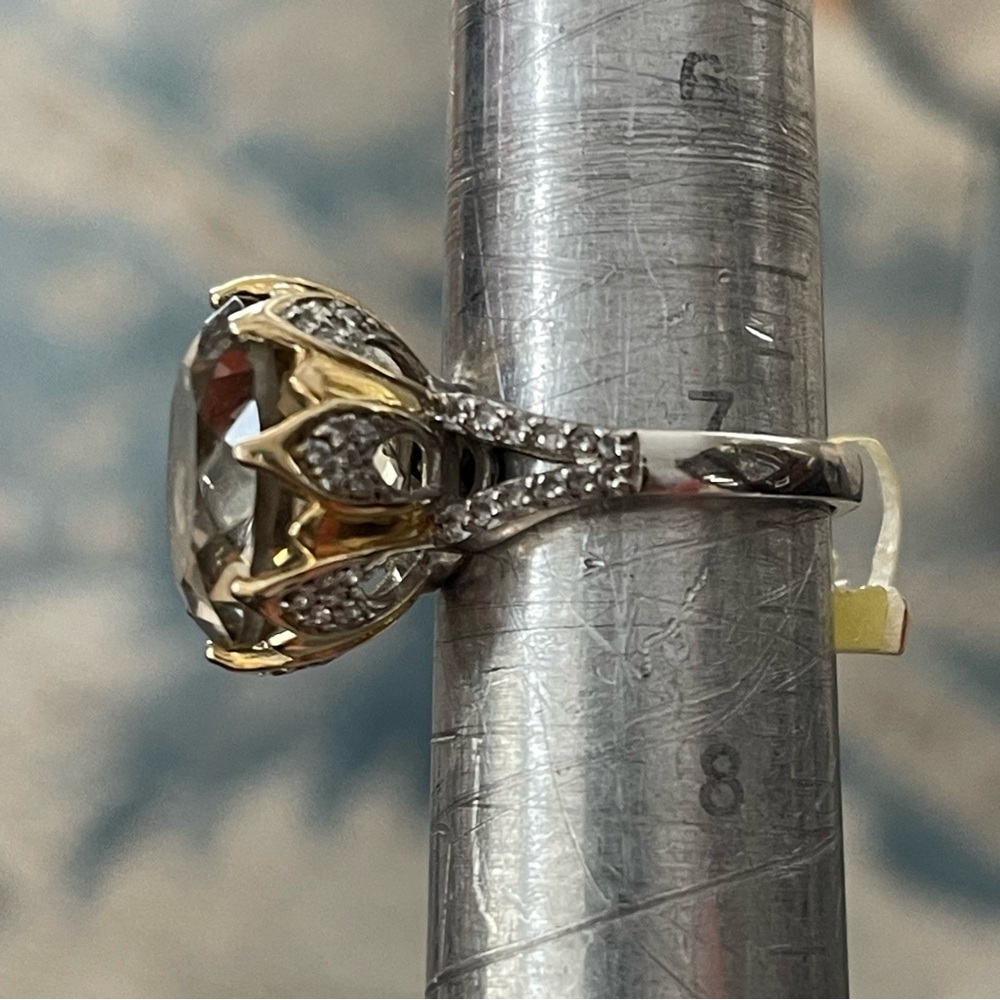 Lime citrine quartz white zircon accent solid sterling silver size 7.0 ring - Picture 9 of 9
